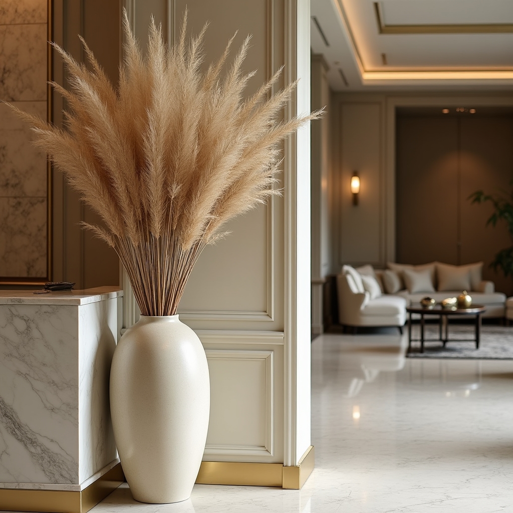 Allestimento floreale con fiori stabilizzati nella hall di un hotel